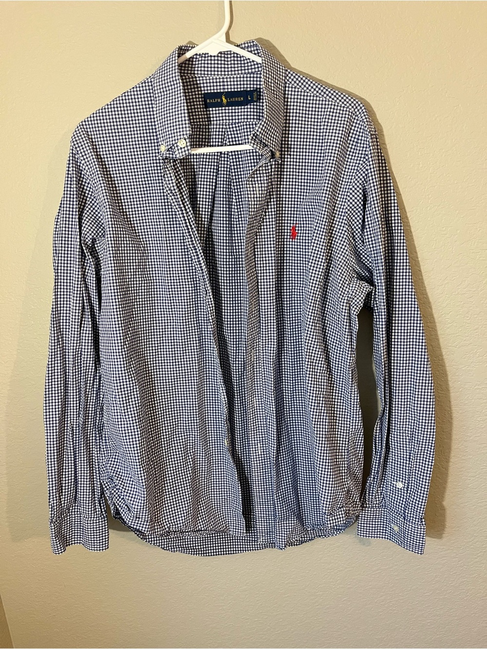 Polo Ralph Lauren Men’s L Blue White Gingham Button Down Shirt Red Pony